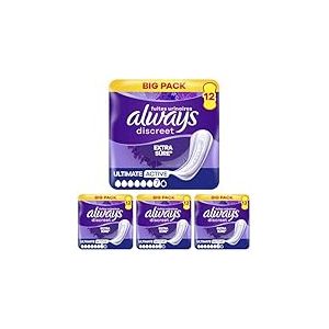 Always Discreet Serviettes Pour Fuites Urinaires Femmes Ultimate Active 12 Serviettes Protection Extra Sûre Et Discrétion Optimale (Lot de 4)