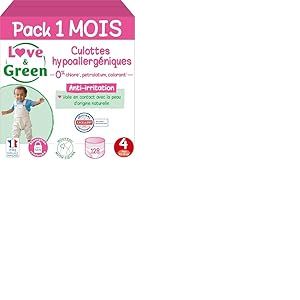 Love & Green - Couches Culottes (Pants) Saines et Ecologiques Taille 4 (8-15 kg) Pack 1 Mois (128 Culottes) - Absorbante, anti-fuites et sans ingrédients indésirables