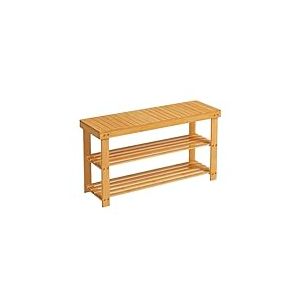 SONGMICS Rangement pour Chaussures en Bambou à 3 Niveaux, Banc, Support jusqu'à 130 kg, 28,7 x 90 x 45,3, Entrée, Salle de Bain, Chambre, Naturel LBS90N, 90L cm