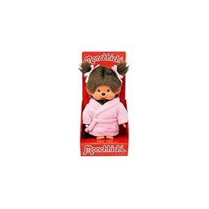Sekiguchi 203802 - Monchhichi Fille Originale en Peignoir, Peluche d'environ 20 cm en Peluche Marron
