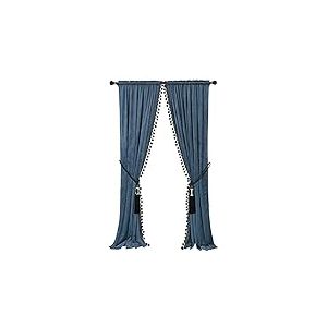 Helen curtain Lot de 2 Rideaux occultants &agrave; Pompons en Velours pour Salon, Chambre &agrave; Coucher (Gris-Bleu, 127 x 243 cm)