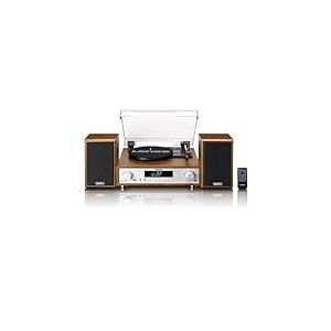 Lenco MC-160WD Chaîne stéréo avec Platine Vinyle - Radio Dab+/FM, Bluetooth 5.0, encodage MP3 Direct Via USB, entraînement par Courroie, 3 Vitesses, Enceintes en Bois 2x10W, télécommande