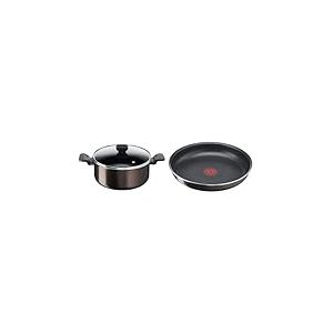 Tefal Faitout 24 cm (4,7 L) + couvercle verre, Tous feux sauf induction & Ingenio Po&ecirc;le 28 cm, Non induction, Rev&ecirc;tement antiadh&eacute;sif, Empilable, Compatible lave-vaisselle, Easy Plus