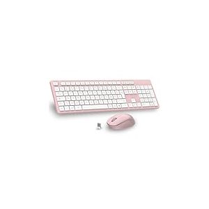 LeadsaiL Ensemble Clavier et Souris sans Fil, Ultra Mince and Silencieux Clavier AZERTY Fran&ccedil;ais Pleine Taille 2.4G avec R&eacute;cepteur USB pour PC, Ordinateur Portable, Windows, Mac -Rose