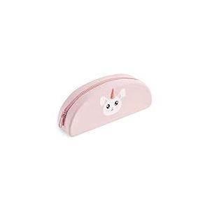 Back2Fun - Trousse ovale lapin, Étui un compartiment, Taille 195 x 80 x 42 mm, Trousse en silicone, Fermeture éclair, Papeterie mignonne, Couleur rose