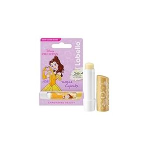 LABELLO Baume à lèvres Édition Limitée Disney Princesse Belle Vanilla Cupcake 1x 4,8g — Stick à lèvres hydratant pour enfants — Baume parfumé à la vanille