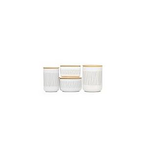 BIRAMBEAU Lot 4 boîtes céramique avec couvercle bambou