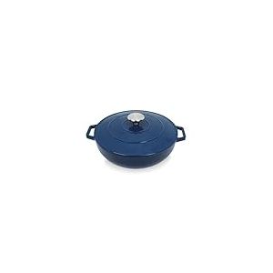 QDESIGN Sauteuse ronde en Fonte sans PFOA - tous feux dont induction - Compatible four, lave-vaiselle et frigo - Bleu, Ø 25cm (2,7L)