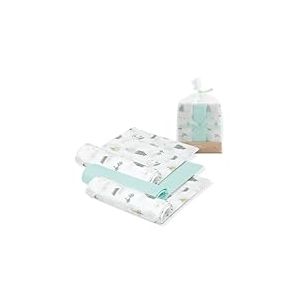 INTERBABY · Lot 3 Gazes en Bambou MOON vert pour Nouveau-né et bébé · 55x70 cm · Bambou & Coton