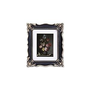 Saysmile Cadre photo vintage de 20,3 x 25,4 cm avec motif floral en relief, cadre orn&eacute; noir pour photos de 20,3 x 25,4 cm ou 12,7 x 17,8 cm avec passe-partout blanc, d&eacute;coration d'int&eacute;rieur (noir, 20,3