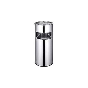 BAKAJI Poubelle avec cendrier en Acier Poubelle de 30 litres avec cendrier Amovible, Coupe-Vent, pour Maison, Bureau, extérieur, Dimensions 25 x 60,5 cm (Argent)