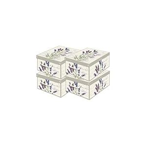 Lot de 4 Bo&icirc;tes de Rangement Parfum Lavande 35&times;25&times;17,5 cm &ndash; Carton &Eacute;pais, Made in Italy, &Eacute;l&eacute;gantes et Pratiques &ndash; Design Italien Raffin&eacute;, Faciles &agrave; Monter, avec Poign&eacute;es, Pour Armoire