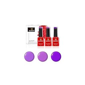 Ensemble de vernis &agrave; ongles en gel bluesky, Purple Pleasure, Purple Ahoy A100, arbuste lilas A076, Dust A058, 3 x 5 ml, (n&eacute;cessite de gu&eacute;rir UVoder UV ou lampe LED)