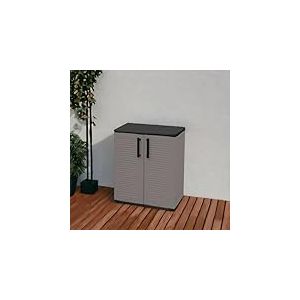 Dmora - Armoire d'extérieur Mol, Armoire de balcon polyvalente, Armoire d'extérieur avec 2 portes, 100% Made in Italy, 68x37h84 cm, Finition rayée, Gris et Noir