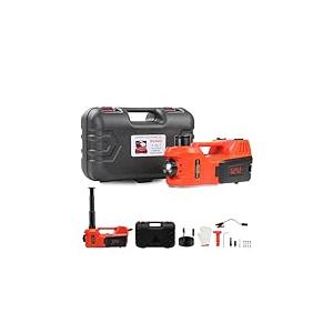 Cric Hydraulique Électrique 5T, 4 in 1 Cric électrique Voiture 12V avec Pompe Gonflable et lumière LED, 150-450mm Leve pour Voiture Pickup SUV Changement de Pneu Garage Réparation