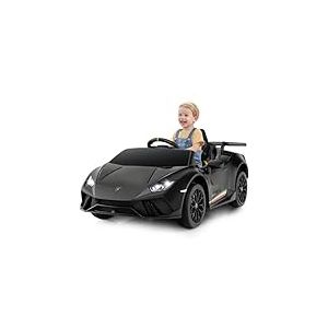 FANTASK Voiture &eacute;lectrique pour Enfant Lamborghini, 12 V, 3 Vitesses, avec t&eacute;l&eacute;commande, lumi&egrave;res LED, klaxon, Musique, USB, Noire