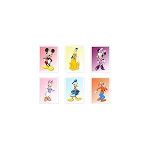 DKORARTE Lot de 6 tableaux avec base en bois, décoration de salon modernes, chambres à coucher, chambre d'enfant, Mickey, Daisy, Pluto, Goofy, Donald, Minnie avec crochets métalliques (29 x 20 cm