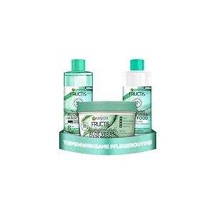 Garnier Fructis Hair Food Lot de 3 flacons de 400 ml pour cheveux secs avec masque 3 en 1, shampoing et apr&egrave;s-shampoing, soin anti-frisottis