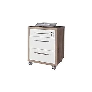 Composad | Caisson de la Ligne Disegno avec 3 Tiroirs et roulettes, Commode Bureau sous Bureau, Dimensions (lxhxp) 48,60x63,10x45,20 cm, Couleur Ch&ecirc;ne Sonoma et Blanc Laqu&eacute;
