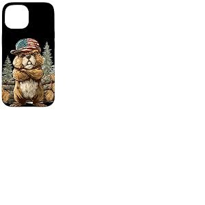 Castor Cool avec Casquette am&eacute;ricaine et for&ecirc;t pour Adultes et Enfants Coque pour iPhone 15