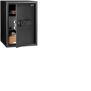 Amazon Basics Coffre-fort électronique en acier avec serrure à clavier numérique programmable pour rangement de bijoux, argent, objets de valeur, 51 litres, 35 cm W x 33 cm D x 50 cm H, Noir