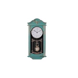 Quickway Imports Grande Horloge Murale Vintage en Plastique Aspect Bois Grand-père pour Salon, Cuisine ou Salle à Manger, Grande Taille Bleue avec Motif Vieilli doré