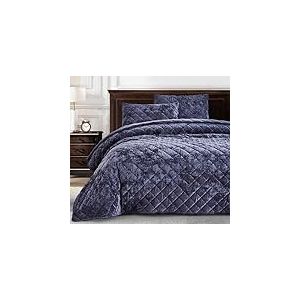 Chezmoi Collection Lux Parure de lit 3 pièces en Velours Vieilli et Pelucheux pour Grand lit, Couette légère en Microfibre brossée avec matelassage à Point de Diamant pour Toutes Les Saisons, Violet