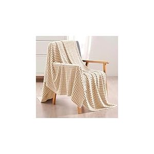 Comart - Plaid gaufré - 200 x 220 cm - Effet Polaire - Grande Couverture XXL - pour canapé, lit Simple et Double - Plaid Chaud et Super Doux - pour Toutes Les Saisons - Lavable en Machine - Beige