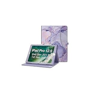 Fintie Étui Multi-Angles, iPad Pro 12,9" 2017/2015 (Ancien modèle) 1ère et 2ème génération – [Protection des Coins] Étui Portefeuille avec Porte-Crayon et Poche, Veille/réveil Automatique, marbre