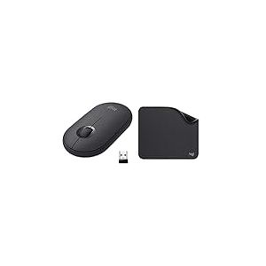 Logitech M350 Pebble Souris sans Fil, Bluetooth avec Mini R&eacute;cepteur USB, Souris pour PC Noir + Mouse Pad Noir, Tapis de Souris noirPC, R&eacute;sistant aux Eclaboussures, Durable, PC/Mac