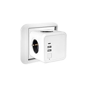 Prise USB Multiple, Multiprise Murale Cube 4 Prises avec 3 USB Secteur, 7 en 1 Bloc Multiprises USB Secteur avec Interrupteur, Multiprise Electrique Murale USB Chargeur pour Domicile, Bureau