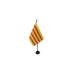 AZ FLAG - Mini Drapeau Catalogne De Table - 15x10 cm - Drapeau Catalan De Bureau 100% Polyester Avec Hampe Pointe Dor&eacute;e 25cm