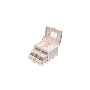 Mondeer Boîte à Bijoux, Boîte a Bijoux Cadeau, Rangement Boîte à Maquillage, Boite a Bijoux de Voyage à 3 Couches en Simili Cuir, avec 2 Tiroirs, Miroir et Serrure(Blanc)