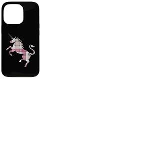 Silhouette de licorne écossaise en tartan rose, blanc et gris Coque pour iPhone 13 Pro