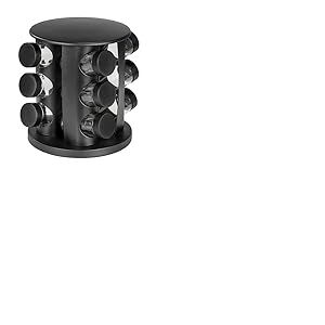 WENKO - Râtelier d'épices Noir, Métal, Tour d'épices rotative, 12 pots de 100 ml, 18.5 cm x 21.5 cm x 12 cm, Cuisine Extérieure, Camping