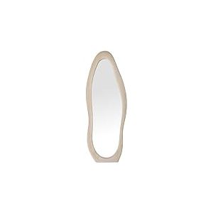 DRW Miroir Moderne de Forme ondulée en Bois et Velours Beige 60 x 3,5 x 160 cm