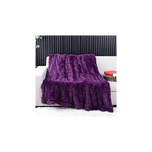 YUSOKI Couverture en Fausse Fourrure, 2 Couches, Duveteuse, Chaude et Mignonne à Poils Longs pour lit, décoration de Salon, pour bébé, Femme, Animal Domestique, 127 x 152,4 cm, Violet