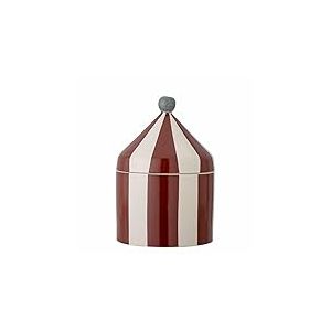 Bloomingville Mini pot Cimmi avec couvercle, 1150 ml, en gr&egrave;s, motif tente de cirque, rayures rouges et blanches, passe au lave-vaisselle et au micro-ondes
