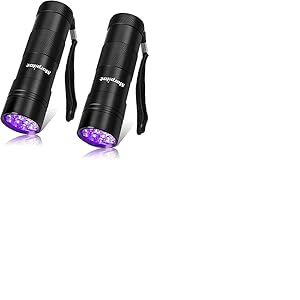 morpilot Lampe de poche UV, lumière noire UV 12 LED 395 nm pour détecter les taches sur les vêtements tapis d'urine d'animaux de compagnie, 2 pièces, piles non incluses