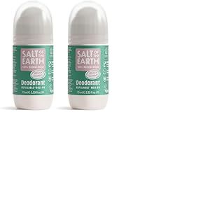 D&eacute;odorant naturel &agrave; bille Salt of the Earth - Melon et concombre - Rechargeable, vegan, certifi&eacute; Leaping Bunny, fabriqu&eacute; au Royaume-Uni - 75ml (Lot de 2)