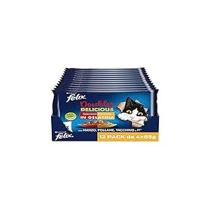 Purina Felix Le Ghiottonerie Doubly Delicious Nourriture Humide pour Chats avec b&oelig;uf et poulame, Dinde et Foie 48 sachets de 85 g chacune