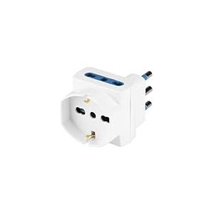POLY POOL - PP2368S Adaptateur triple prise peu encombrant avec grande prise - Adaptateur prise multiple z&eacute;ro place - 2 prises italiennes 10A/16A + Prise Schuko P30 - Id&eacute;al pour les espaces &eacute;troits