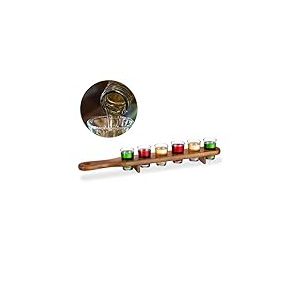 Relaxdays Planche &agrave; shots en bois, 6 verres, plaque pratique, demi m&egrave;tre, superbe id&eacute;e cadeau, plateau, marron