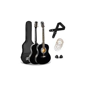 3rd Avenue Pack Guitare Acoustique 4/4 Taille Standard avec Cordes en Acier pour Débutants, Housse, Médiators et Jeu de Cordes de Rechange – Noir
