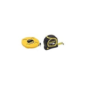 Stanley 0-34-297 Mètre À Ruban Fibre De Verre 30 M Jaune Fluo - Revêtement Pvc & 0-30-697 mesure Tylon 5m x 19mm - Boitier Ergonomique Bi matière - Ruban en Acier Laqué - Crochet 2 Rivets