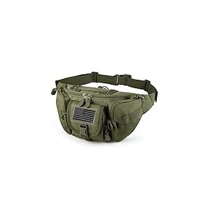 FRTKK Sac Banane Tactique avec &eacute;cusson du Drapeau am&eacute;ricain, Sangle r&eacute;glable, Sac Militaire pour l'ext&eacute;rieur, la p&ecirc;che, Le Cyclisme, Le Camping, la randonn&eacute;e, la Promenade du Chien, Vert Militaire
