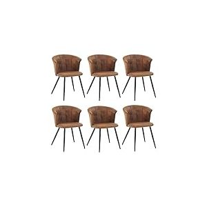 MEUBLE COSY Lot de 6 Chaises de Salle à Manger Vintage Fauteuil Assise et Dossier Rembourrée en suédine Pieds en métal pour Cuisine Salon Chambre Bureau, Style Industriel, Marron, 55x58x75,5cm