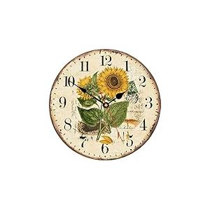 TAHEAT 34 cm Belle Tournesol Horloge Murale, Vintage Floral Silencieux Non tic-tac Horloges, en Bois Rond Facile &agrave; Lire Pendules murales pour la Cuisine/Le Salon/Chambre/Salle de Bains