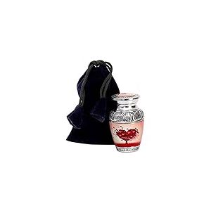 HLC Magnifique Petite urne Souvenir en Forme de cœur Rouge crème – Urne Souvenir pour Cendres humaines avec 1 Sac en Velours – Mini urne Souvenir gravée paisible (3,5 CU.in)