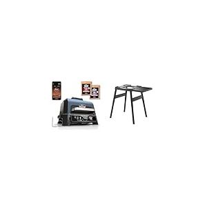 Ninja Woodfire Pro Connect XL BBQ Électrique Grill & Fumoir, Contrôle via App & Woodfire Table d'appoint, support réglable et latérale, support pour barbecue, grill et four d'extérieur